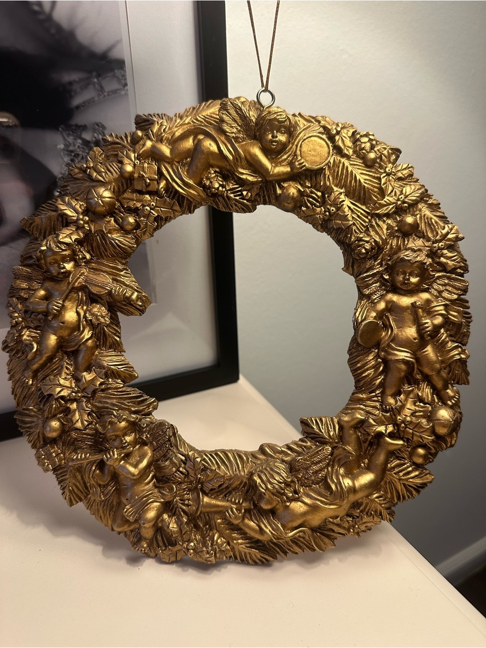 Gold Cherub Rococo Inspired Hanging Wreath 8.5”